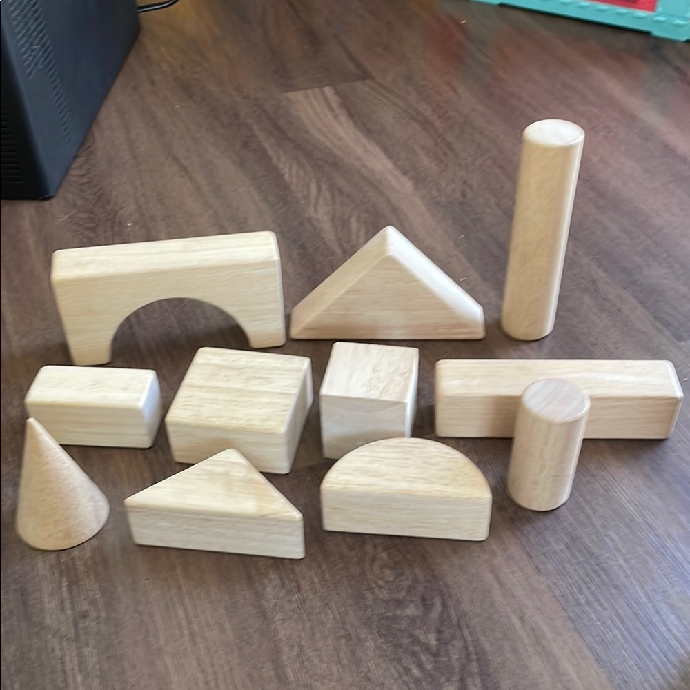 Wood Assortment Smooth Natural Geometric Building Blocks. ( set of 11 pieces)